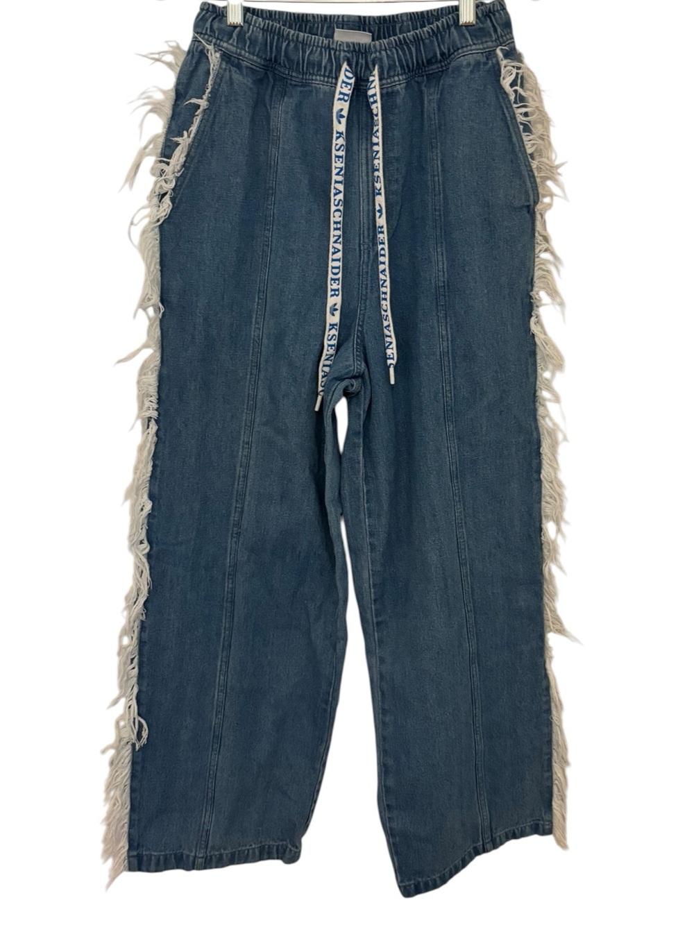 Adidas x KSENIASCHNAIDER Frayed Wide Leg Denim Pants Women’s S Blue Drawstring